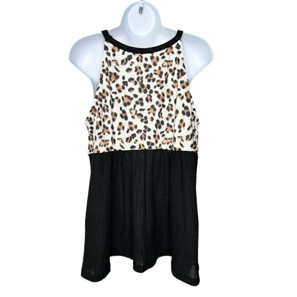 Leopard Lace Gauzy Sleeveless Womens L Baby Doll Top - Picture 6 of 7